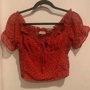 Cute red small crop top floral print low cut